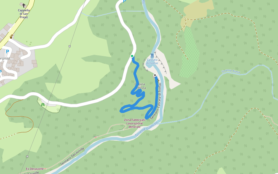 Sentiero Cascata di Isollaz walking route map in Isollaz