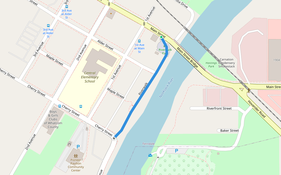 Riverwalk walking route map in Ferndale
