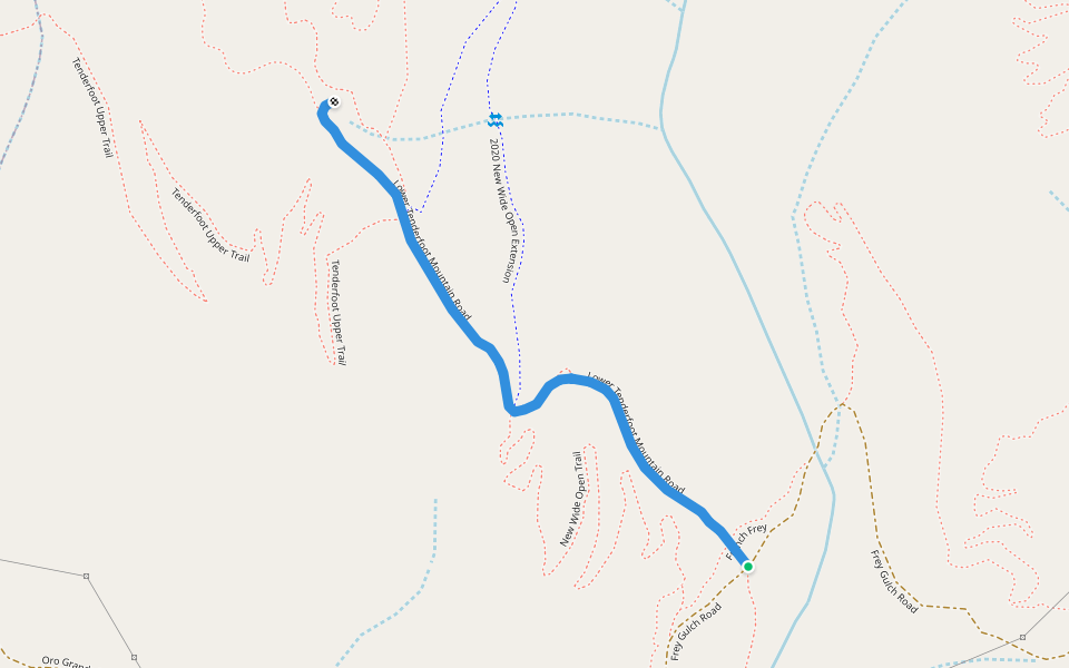 Lower Tenderfoot Mountain Road walking route map in Keystone