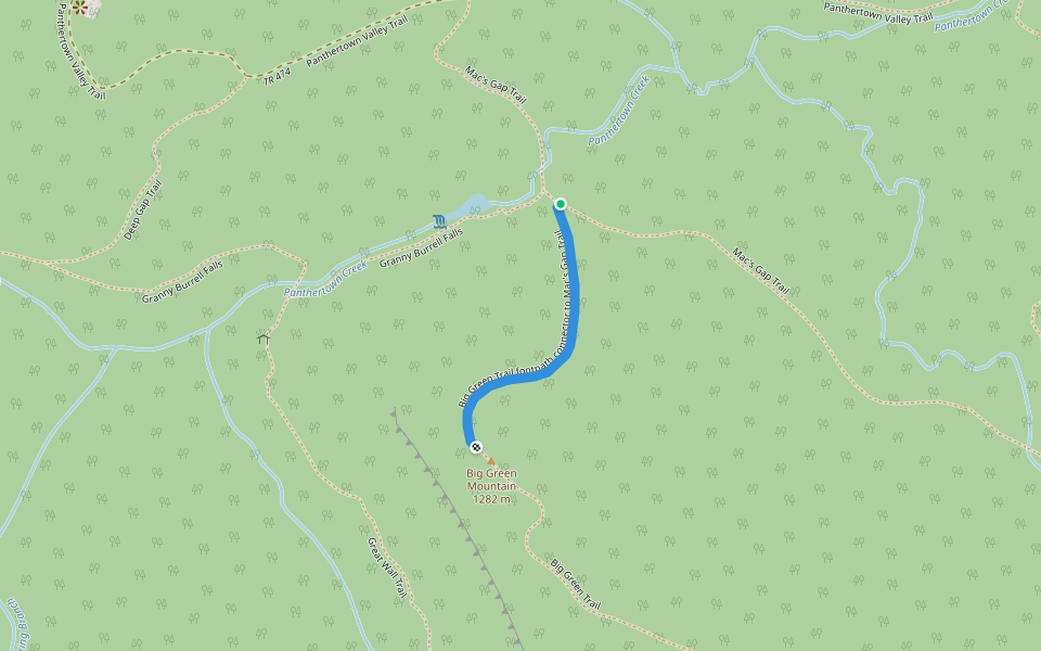 Big Green Trail footpath connector to Mac's Gap Trail walking route map in Glenville