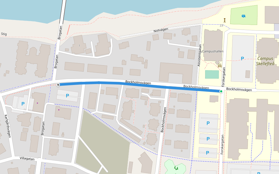 Bockholmsvägen walking route map in Skellefteå