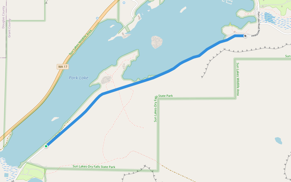 Park Lake Trail walking route map in Coulee City