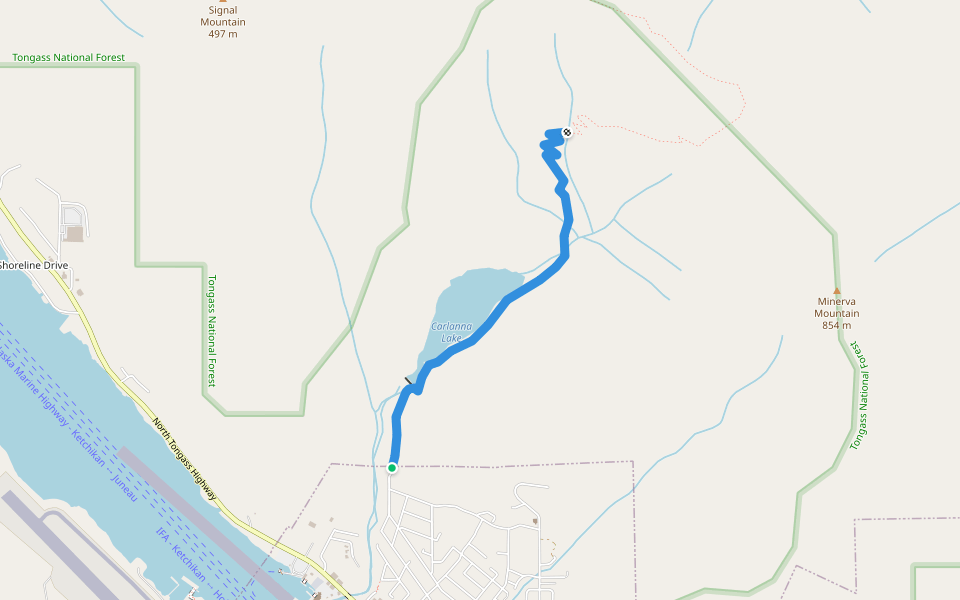 Carlanna Lake Trail walking route map in Ketchikan