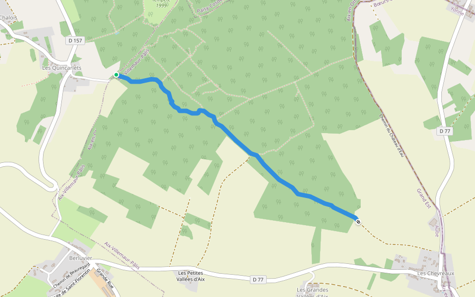 Chemin des Chevréaux walking route map in Bérulle