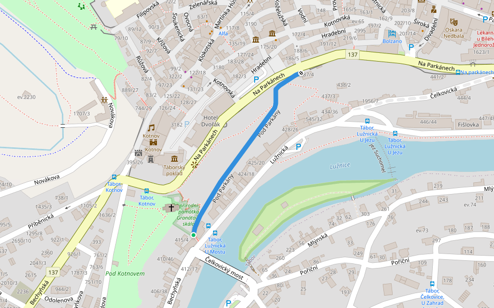 Pod Parkány walking route map in Tabor
