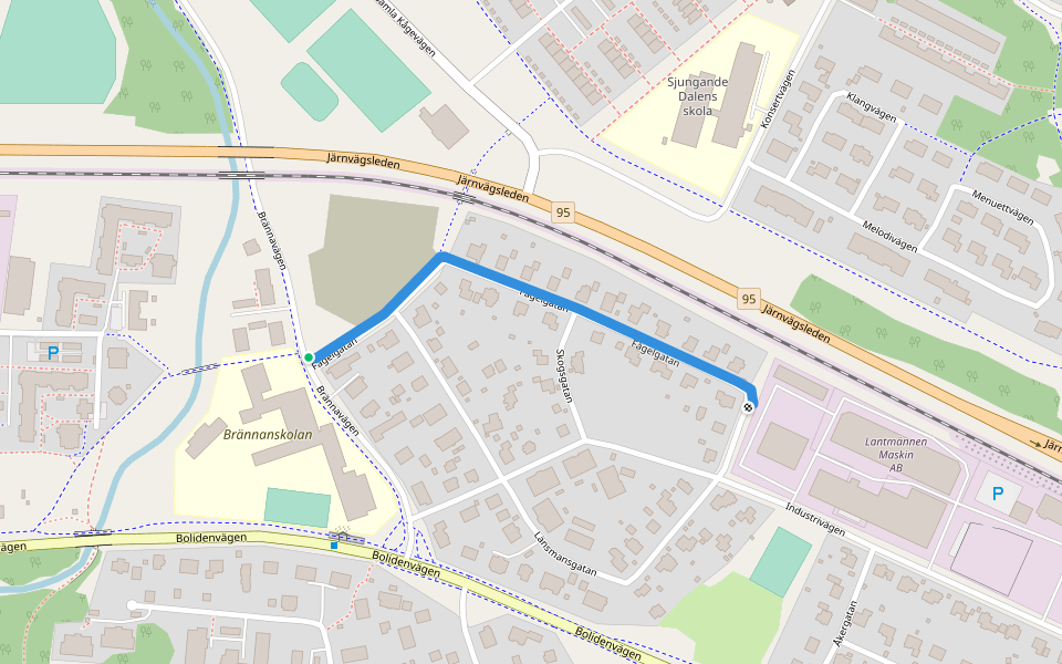 Fågelgatan walking route map in Skellefteå