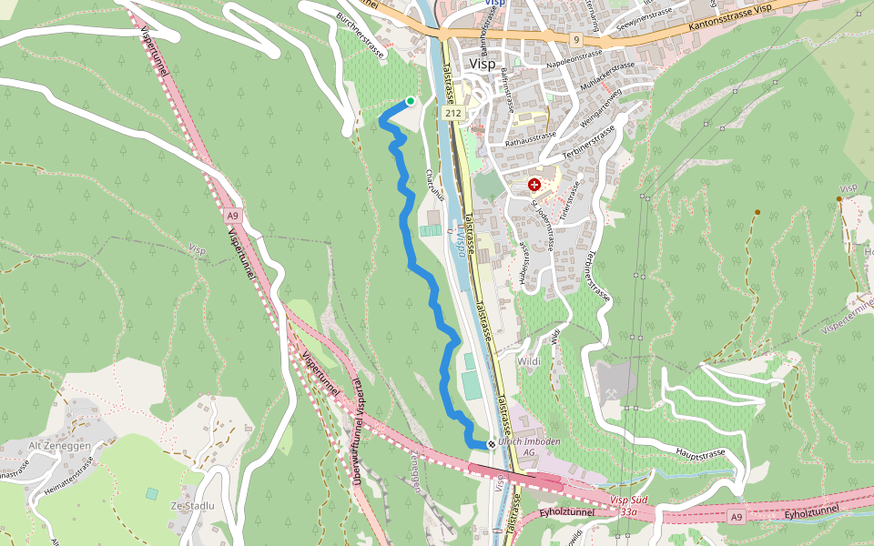 Bärgjiweg walking route map in Visp