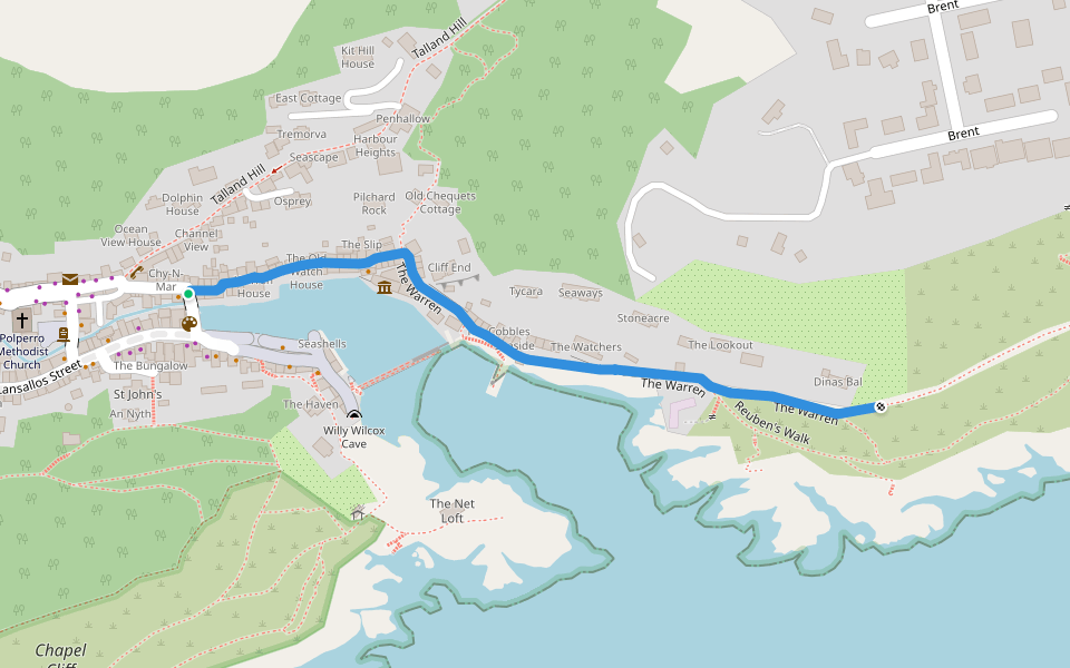 The Warren walking route map in Polperro