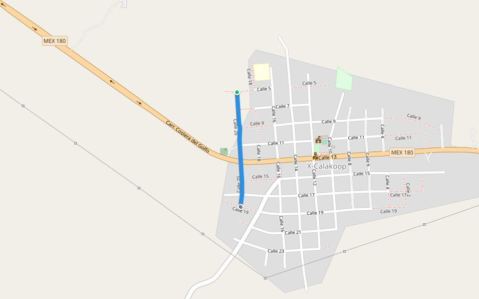 Calle 20 walking route map in X-Calakoop