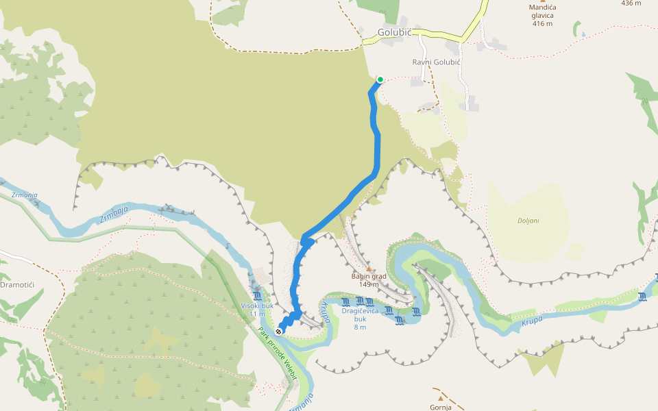 Ravni Golubić - Sastavci walking route map in Golubić