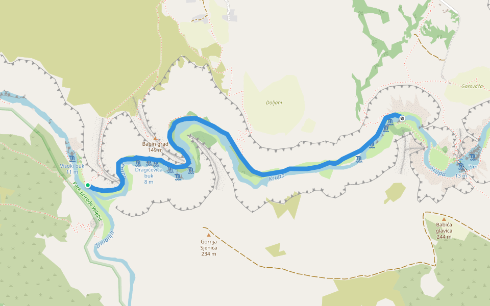 Krupa: Visoki Buk - Kudin most walking route map in Golubić