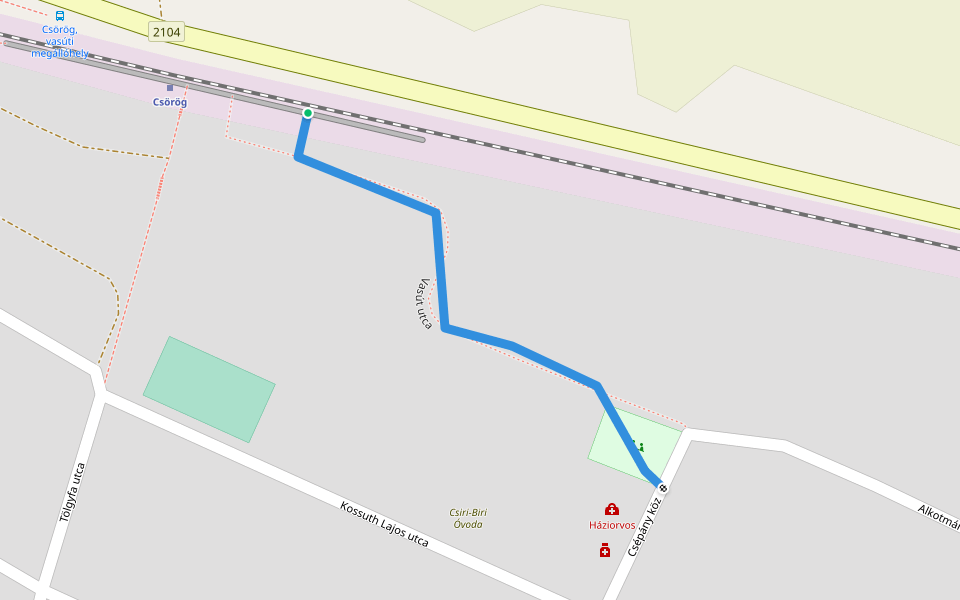Vasút utca walking route map in Csörög