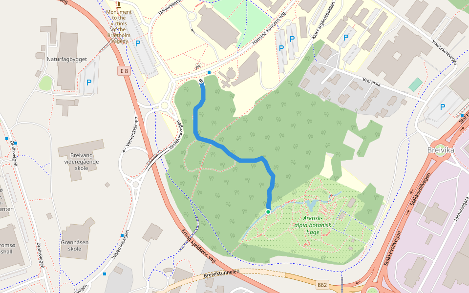 Geology Walk Path to the Botanical Gardens walking route map in Tromsø