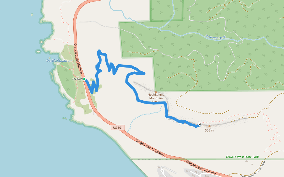 North Neah-Kah-Nie Mountain Trail walking route map in Nehalem