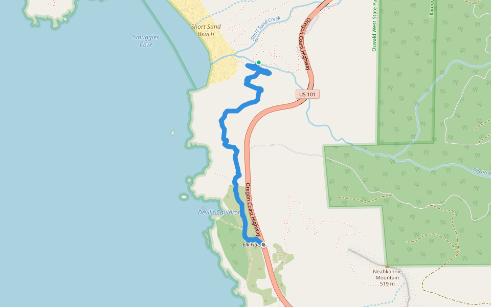 Elk Flats Trail walking route map in Nehalem