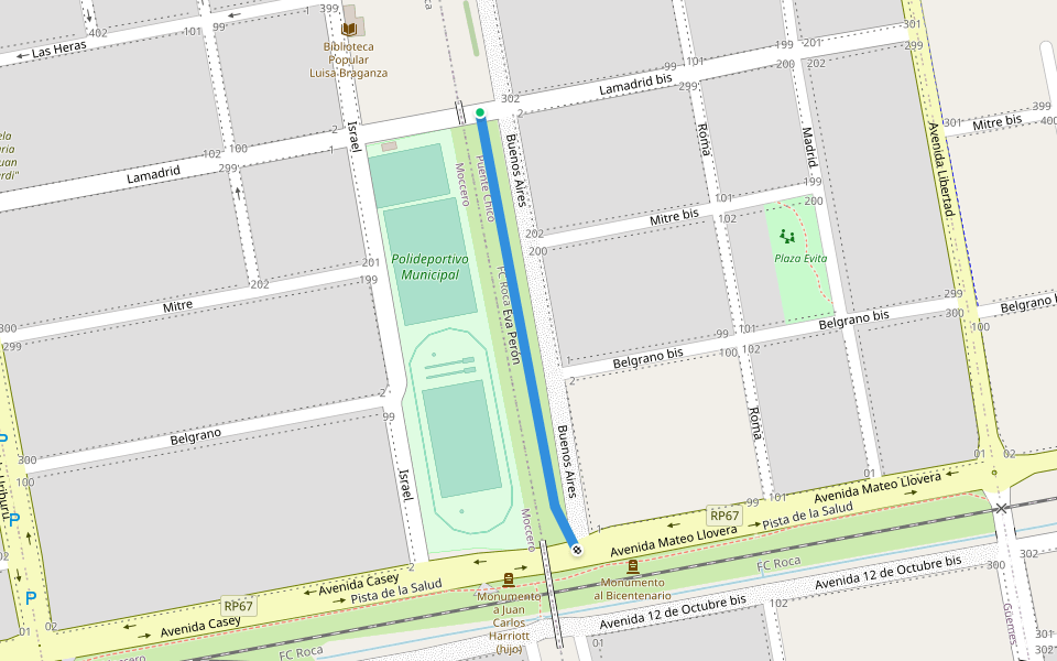 Eva Perón walking route map in Coronel Suarez