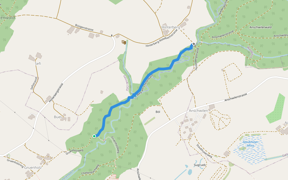 Chellenbachtweg walking route map in Andwil