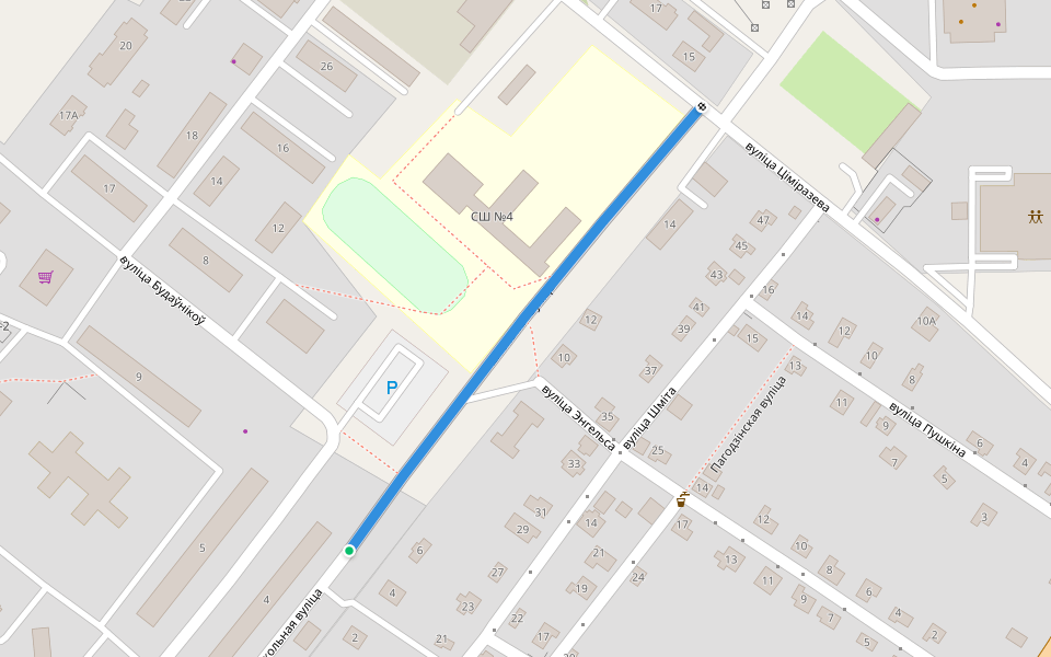 Школьная вуліца walking route map in Horki