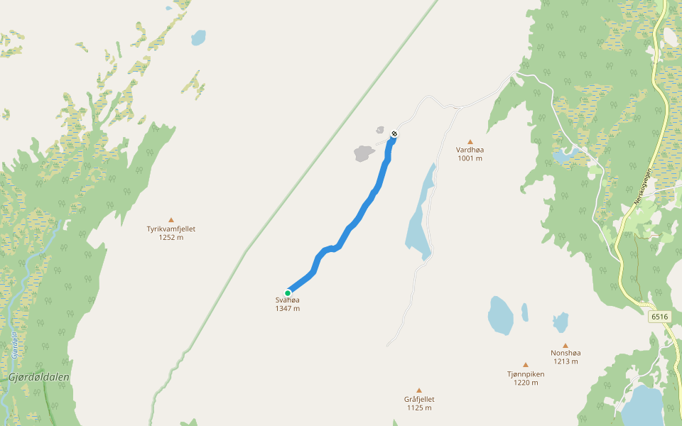 Svahøstien walking route map in Gjevilvasshytta