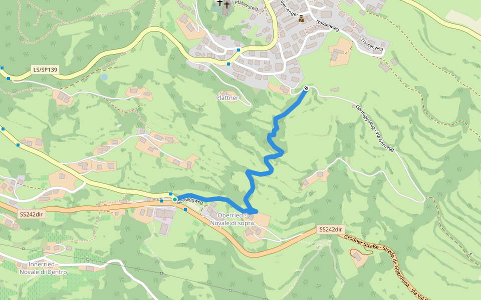 Gorneggweg walking route map in Zona Industriale Glenig