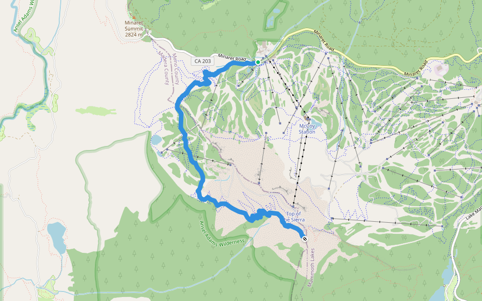 Mammoth Mountain Trail walking route map in Mammoth Lakes