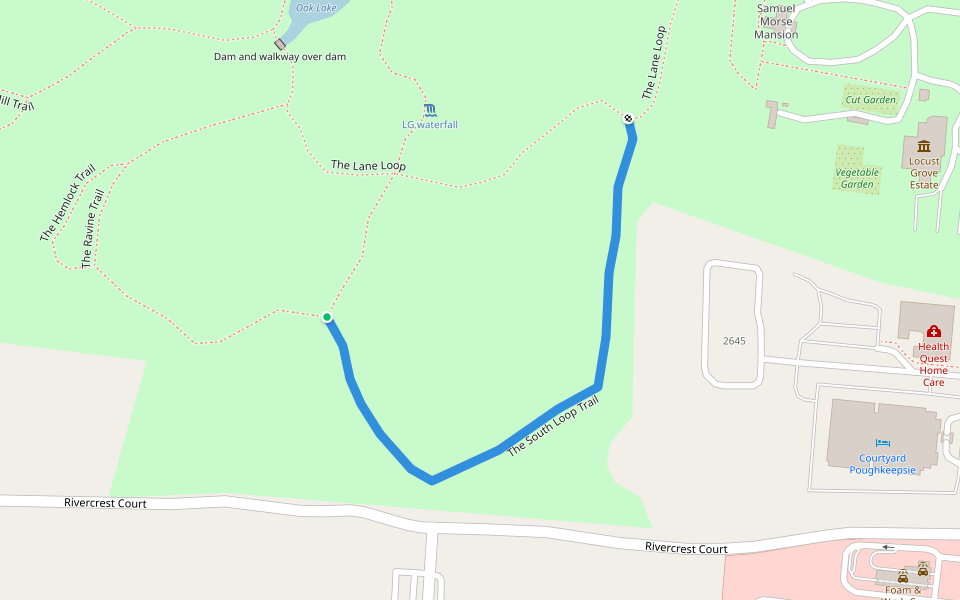 The South Loop Trail walking route map in Poughkeepsie