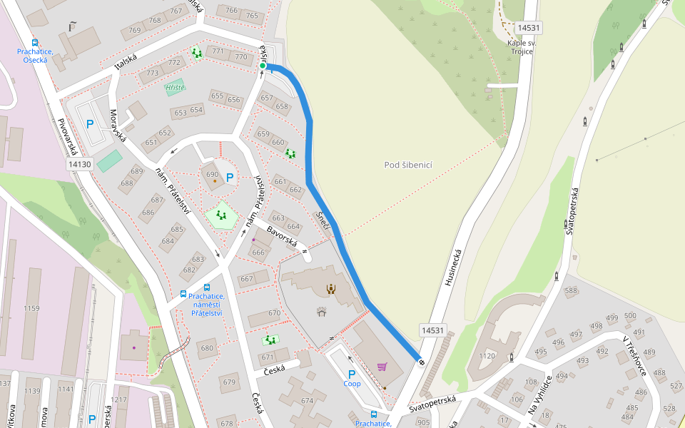 Šnečí walking route map in Prachatice