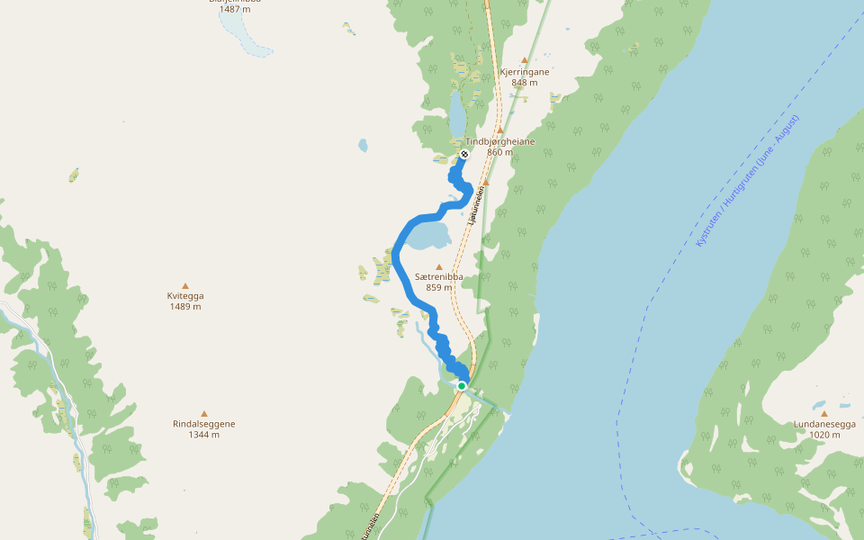 Trondhjemske Postvei walking route map in Hellesylt