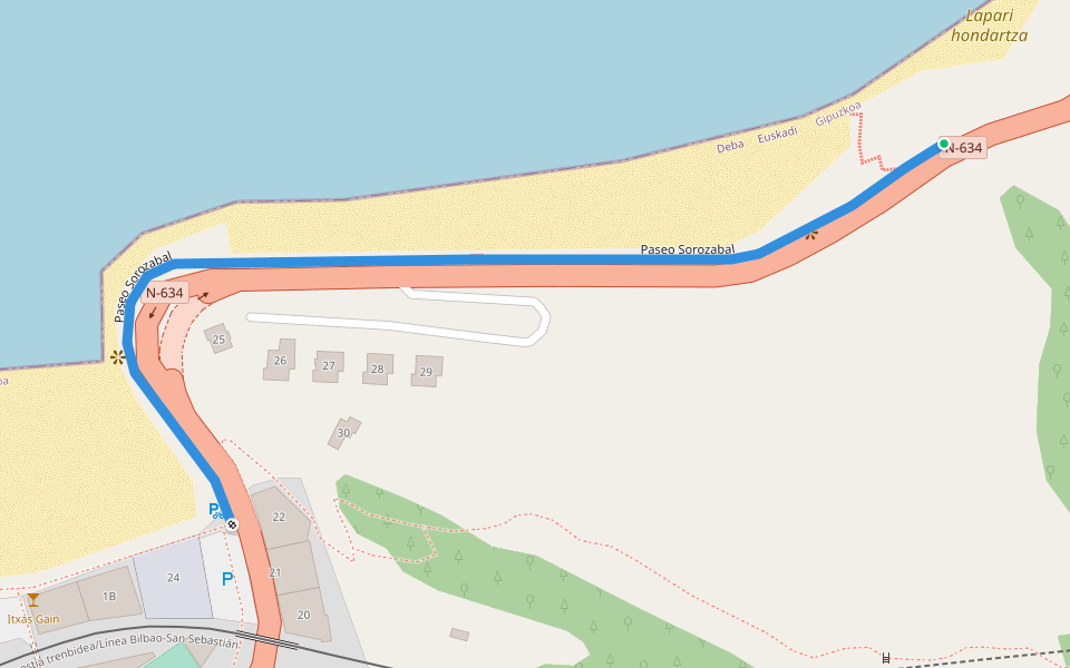 Paseo Sorozabal walking route map in Deba