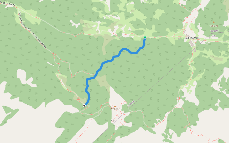 Prehodci - Za Lepočami (mulatjera) walking route map in Krn