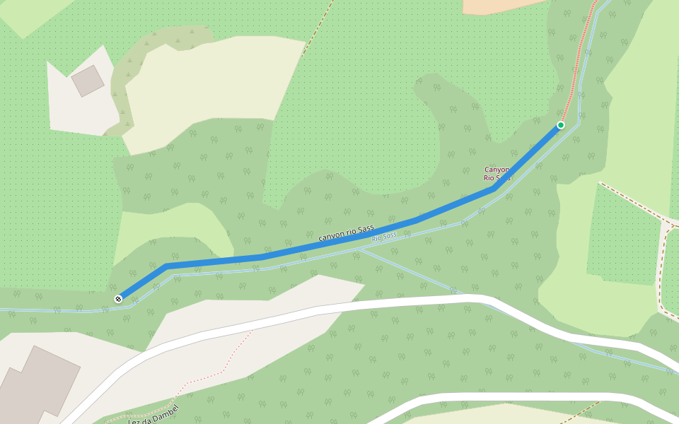 canyon rio Sass walking route map in Fondo