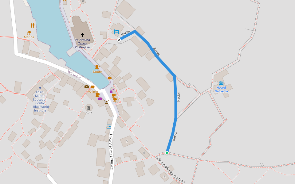 Kaciol walking route map in Veli Lošinj
