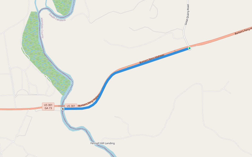 Lower Savannah River Alliance Greenway walking route map in Allendale