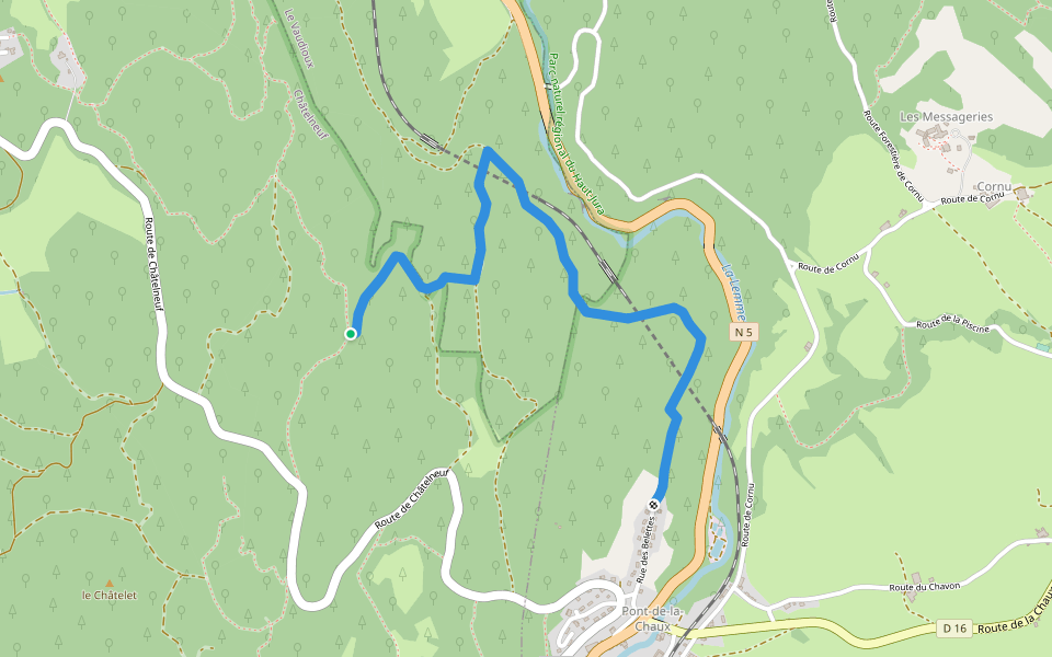 Route Forestière de Sous la Baume walking route map in Châtelneuf