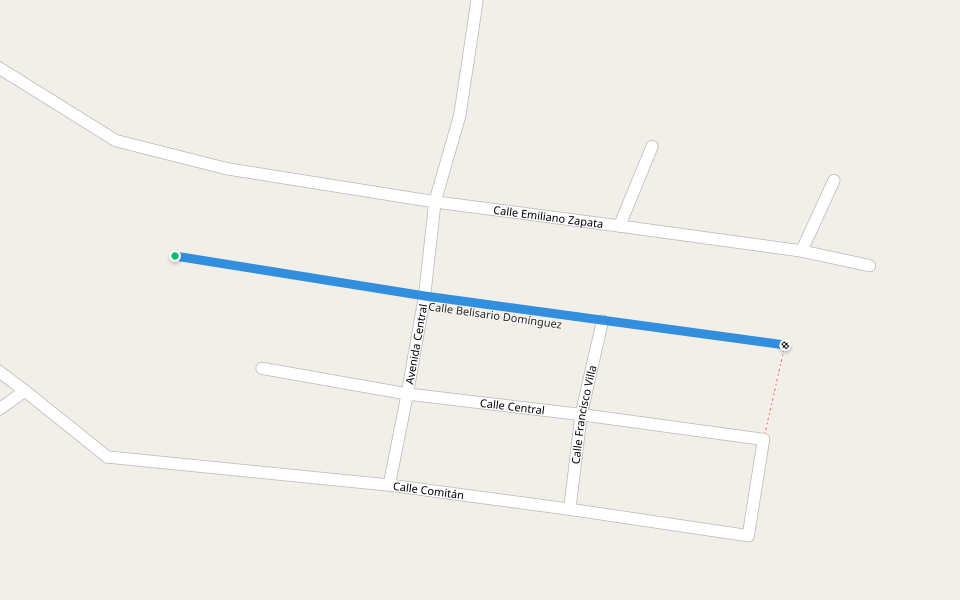 Calle Belisario Domínguez walking route map in San José Shatic