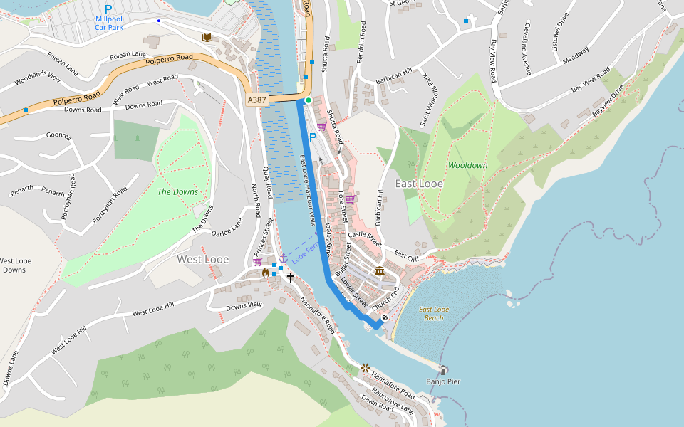 East Looe Harbour Walk walking route map in Looe