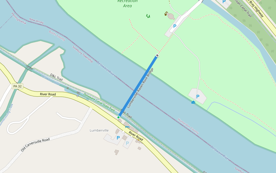 Lumberville–Raven Rock Bridge walking route map in Lumberville