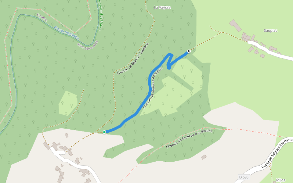 Chemin de Saulieux à Saupiac walking route map in Saint-Côme-d'Olt