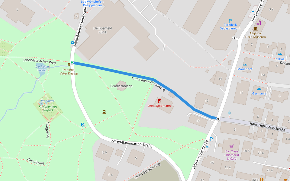 Franz-Kleinschrod-Weg walking route map in Bad Wörishofen