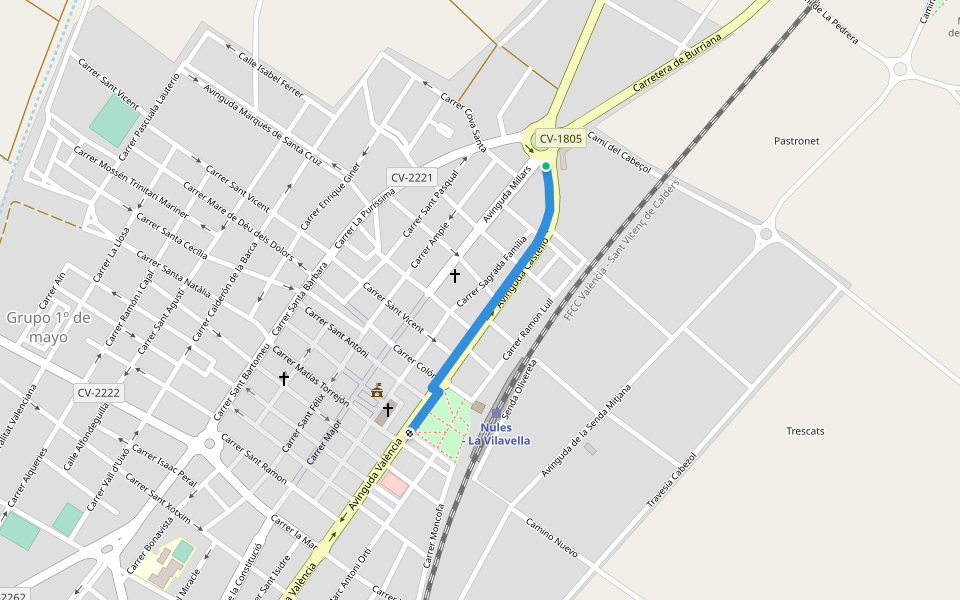 Avinguda Castelló walking route map in Nules