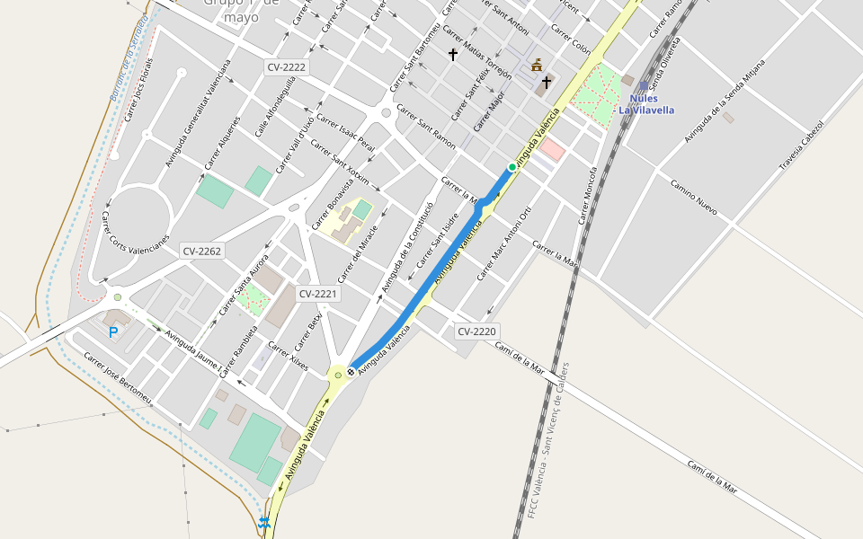 Avinguda València walking route map in Nules