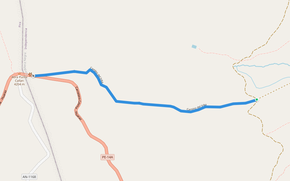 Camino del Inka walking route map in Chincay