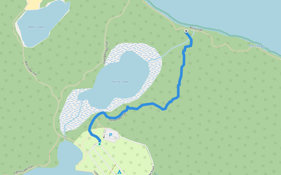Horse Lake Trail walking route map in Tobermory