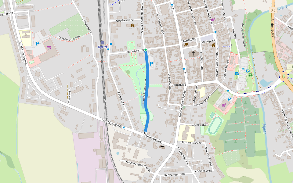 Rünger Promenade walking route map in Kyritz