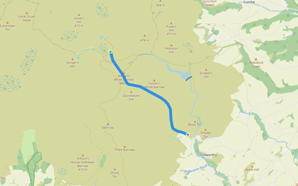 South Zeal Tramway walking route map in Princetown