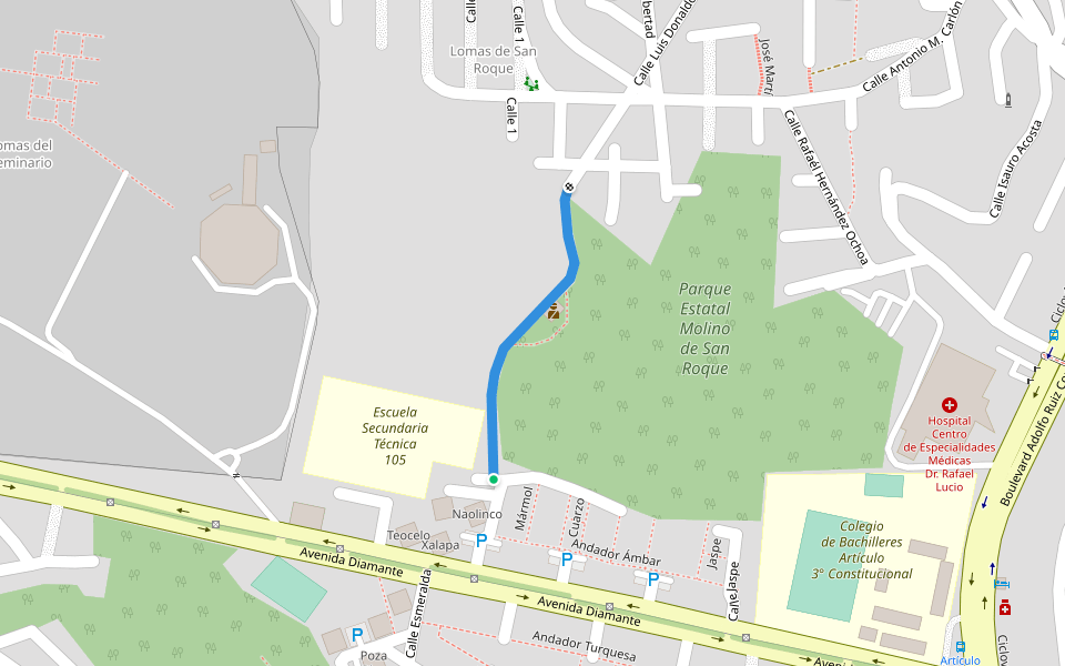 Andador Parque Benito Juárez walking route map in Xalapa-Enríquez