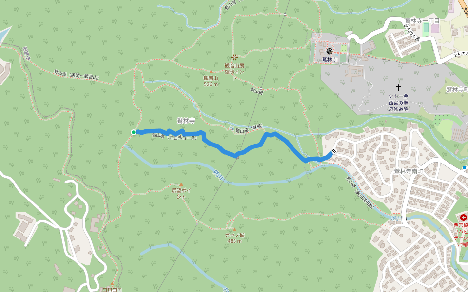 登山道(七曲谷コース) walking route map in Ashiya