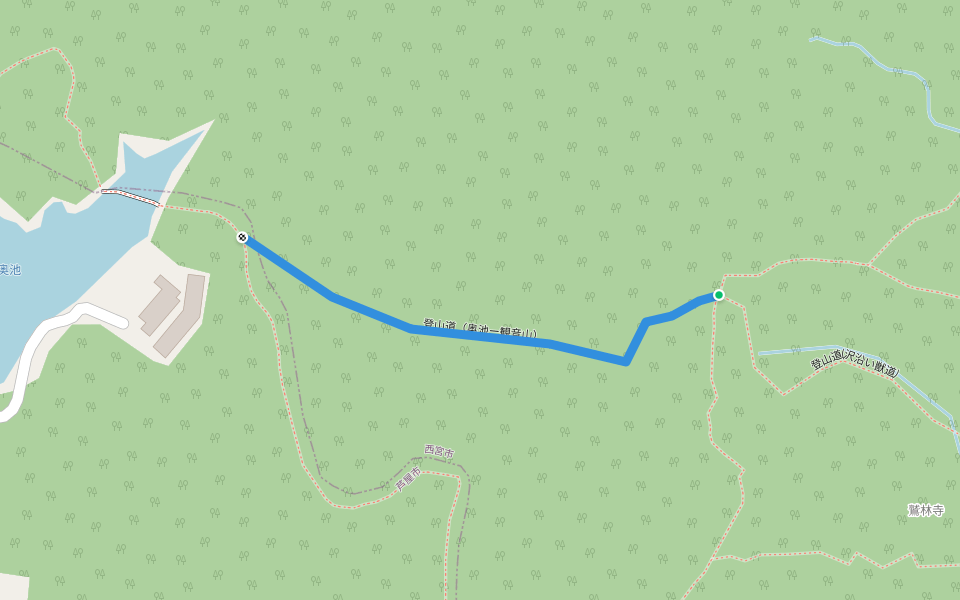 登山道(奥池ー観音山) walking route map in Ashiya