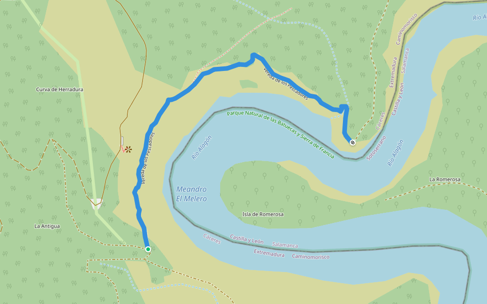 Vereda de los pescadores walking route map in Caminomorisco