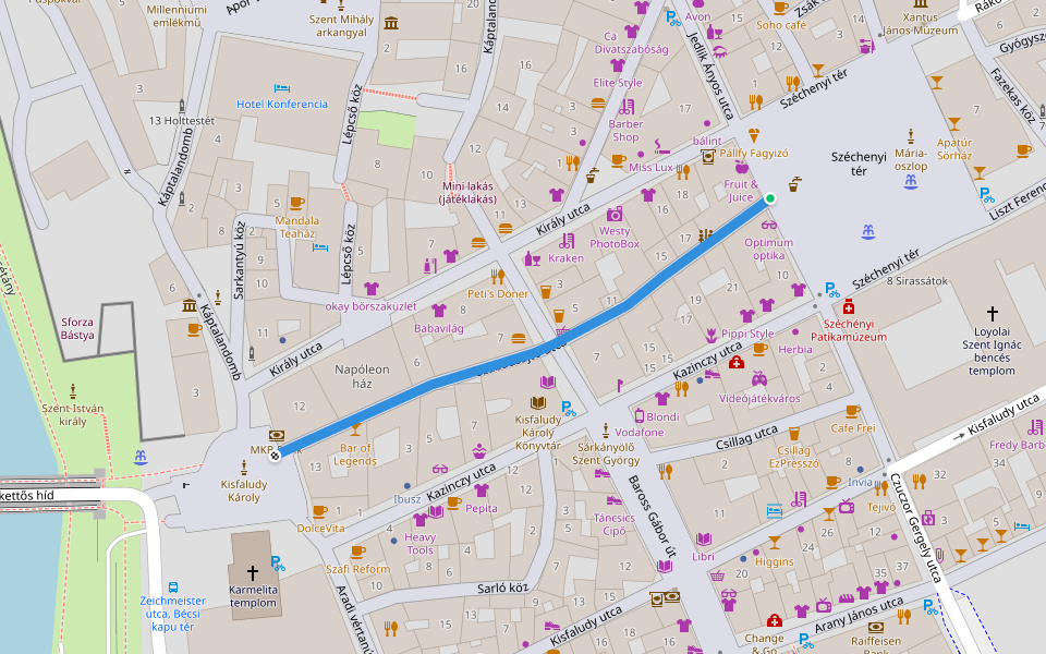 Szabadsajtó utca walking route map in Győr